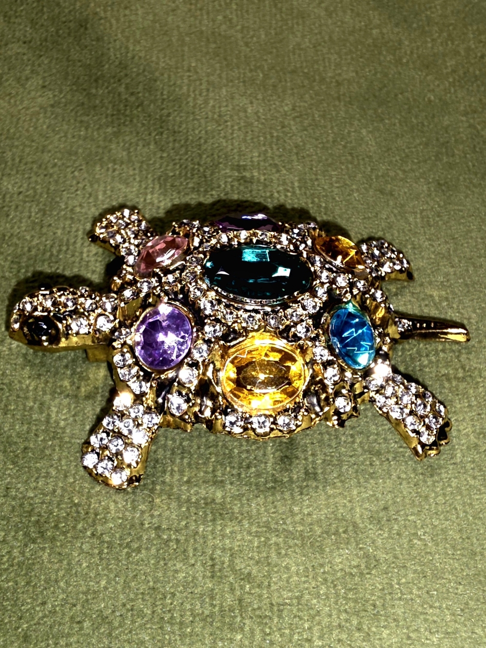 Gold-Tone Multicolor Crystal Turtle Brooch - Designer Style